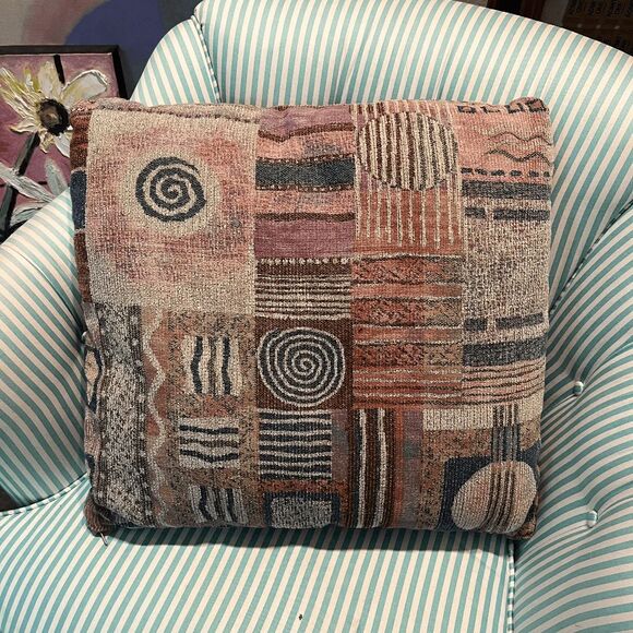 VTG 80s Abstract Geometric Woven Pillow 20x20 Earth Tone Southwest Deco - Picture 5 of 6
